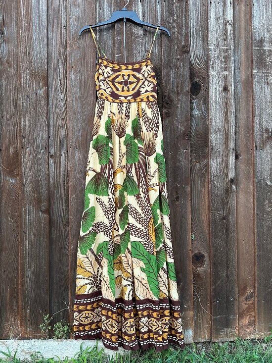 FARM Rio Dresses & Skirts - Farm Rio Tropical Foliage Print Maxi Dress Smocked Back Boho Resort Size M